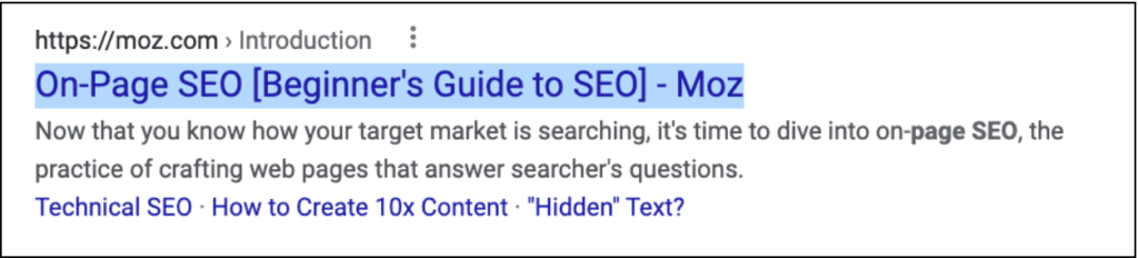 Screenshot of SEO title highlighted in Google Search